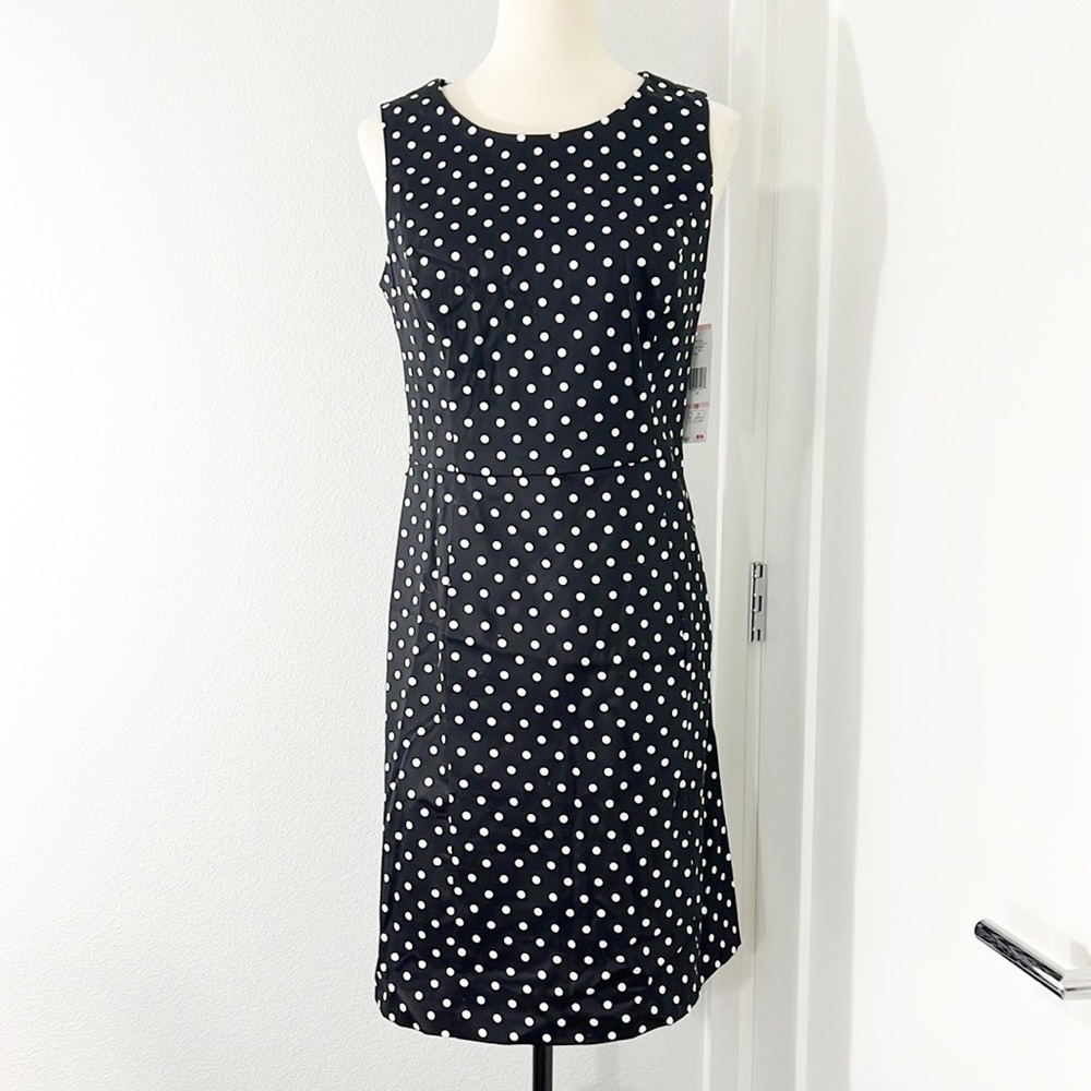 New Jones Wear Dress Size 10 Black and White Polka Dot Sleeveless Sheath Dress